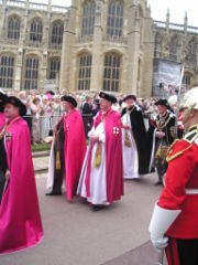 Officers of the Order of the Garter:(l-r) Secretary (barely visible), Gentleman Usher of the Black Rod, Garter Principal King of Arms, Registrar, Prelate, Chancellor